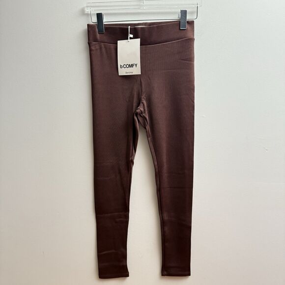 NEW B Comfy Bershka Brown Ribbed banded Waist Leggings Womens Medium Large - Picture 6 of 6